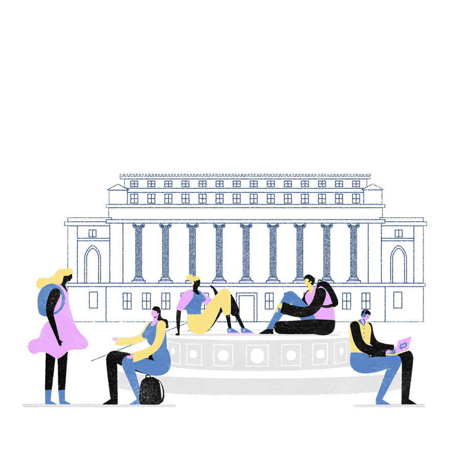 Illustration depicting students on Columbia's campus