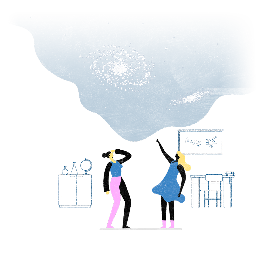 illustration depicting two people considering the galaxy
