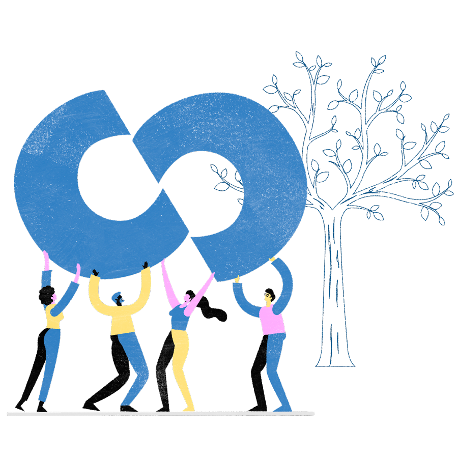 illustration depicting people holding up the Core Centennial logo