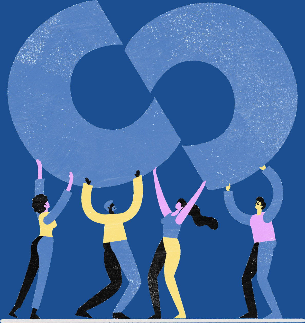 illustration of people holding up the Core Centennial logo