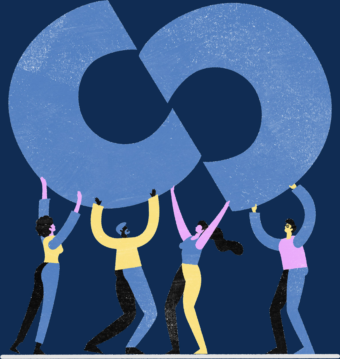 illustration depicting people holding up the Core Centennial logo