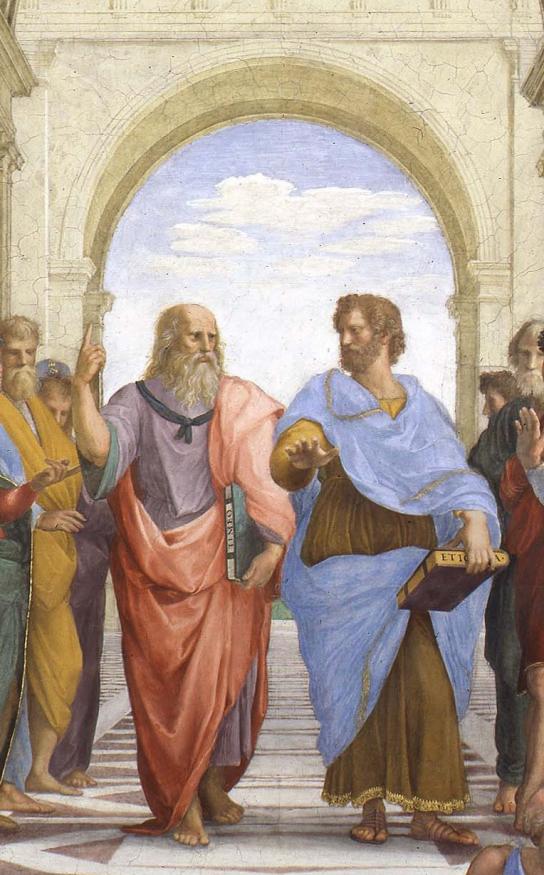 Image of center of the fresco featuring Aristotle and Plato.