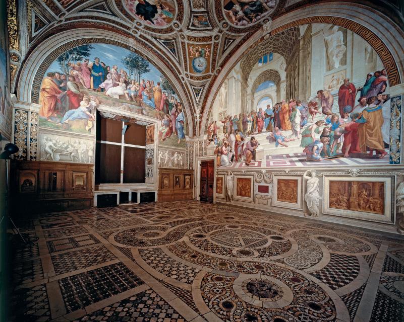 Image of viewing the School of Athens in a room at the Vatican.