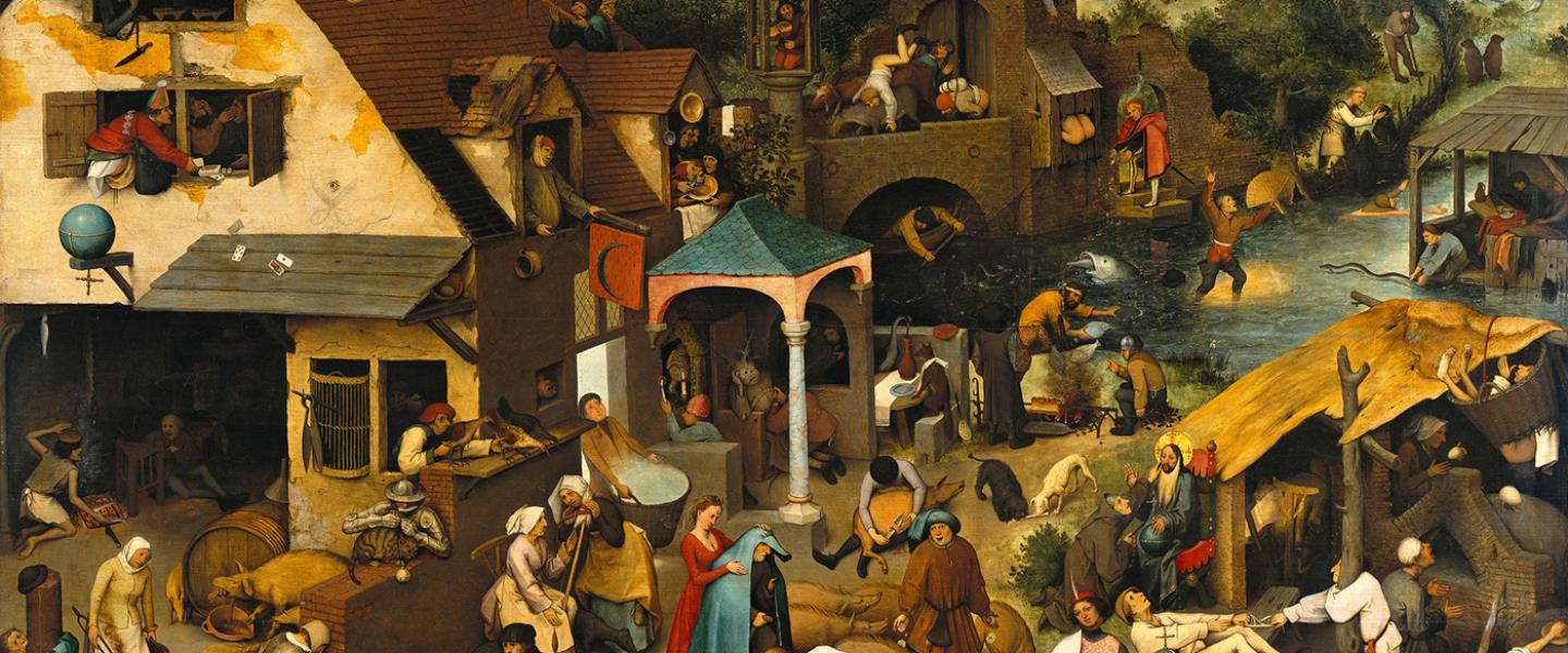 an image of the painting "The Netherlandish Proverbs" by Breugel