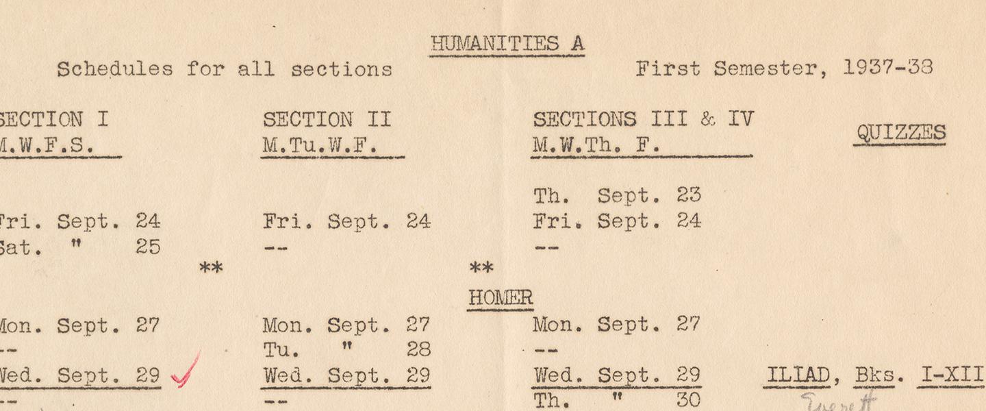 schedule from early humanities core course