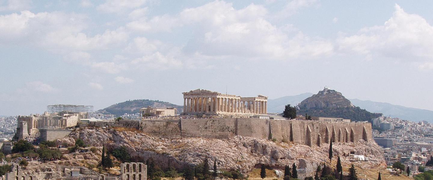 The Parthenon (447-432 B.C.E  The dominant temple on the Akropolis in Athens, rebuilt under the leadership of Perikles following the Persian invasion; dedicated to Athena Parthenos.